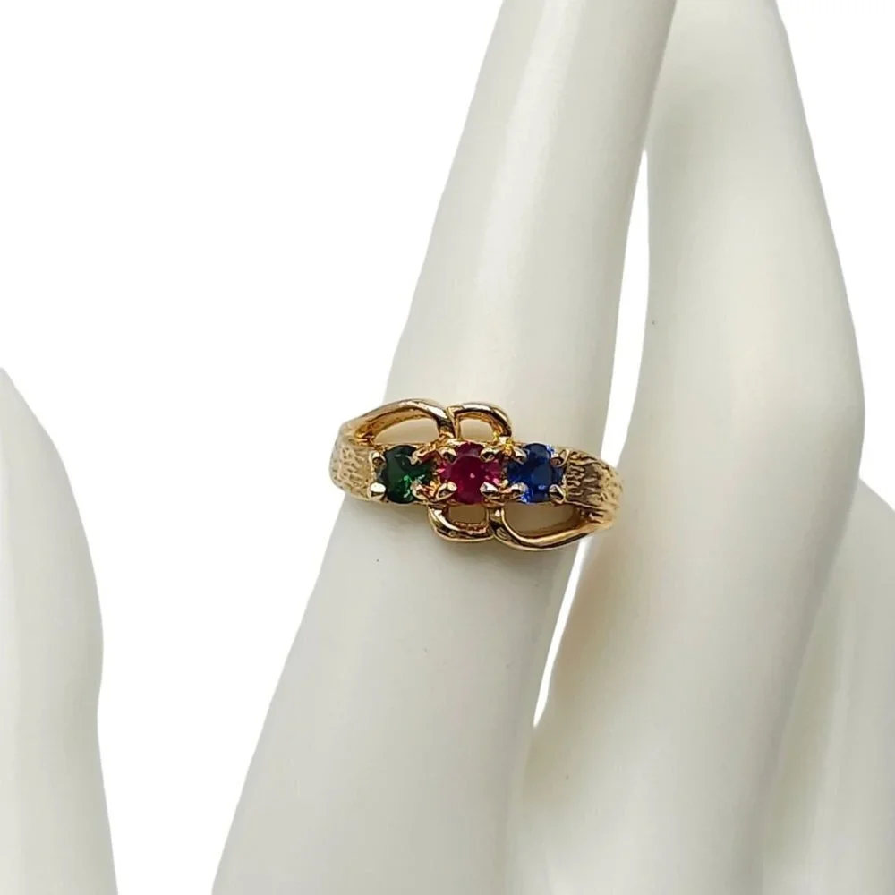 EMI Multicolor Gemstone Mother's Ring Size 6.75 14kt Gold Electroplate Vintage